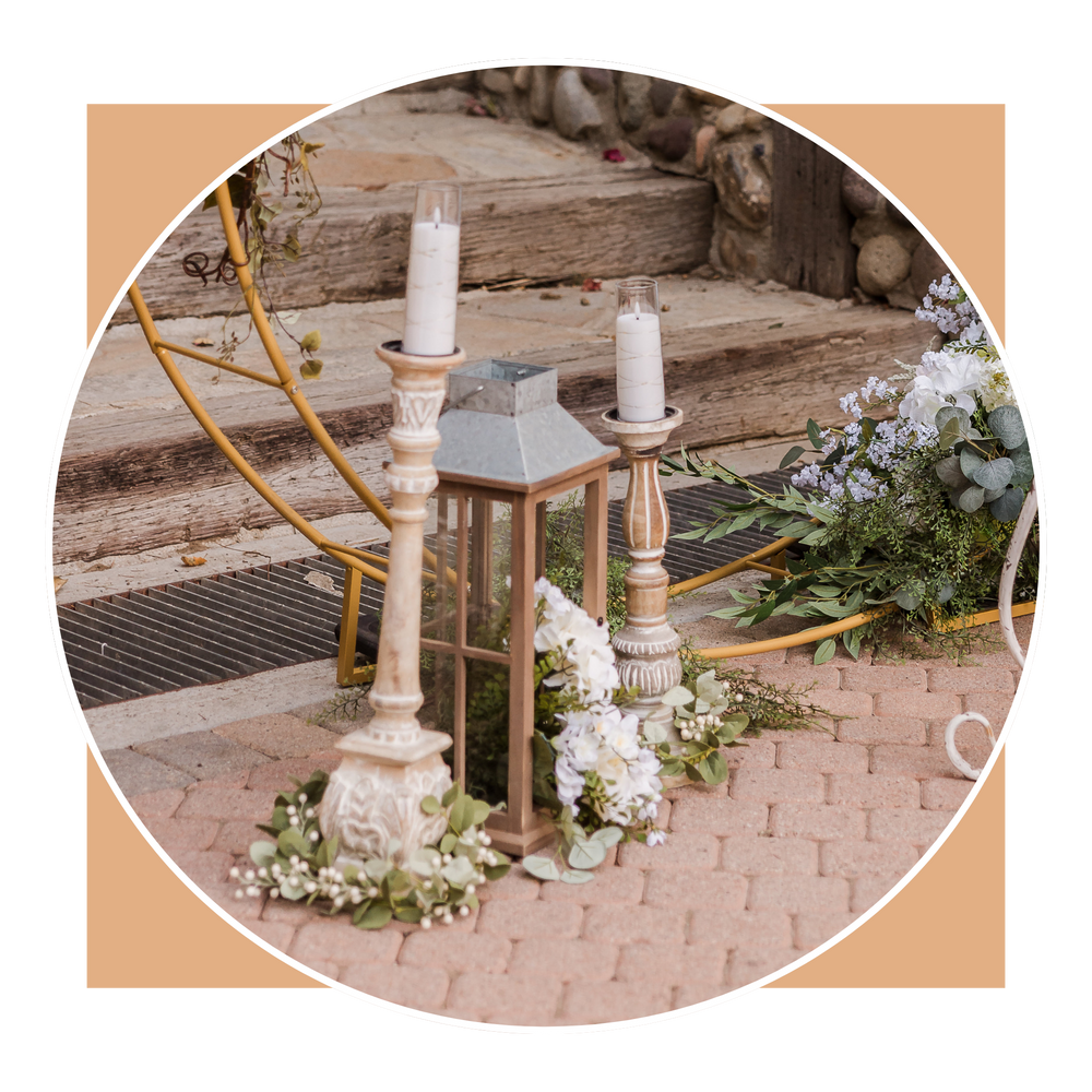 Wooden Lantern & Candlestick Decor - Permanence Decor Rentals